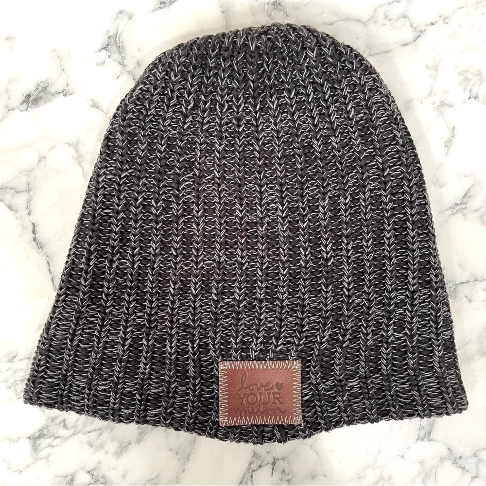 Love your Melon heathered black beanie style hat cotton speckled winter unisex